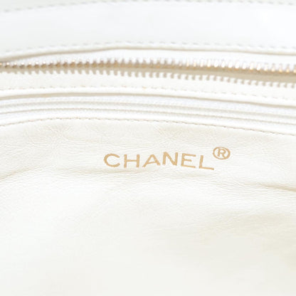 CHANEL Wild Stitch Hand Bag Leather White CC 110221