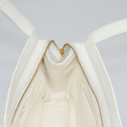 CHANEL Wild Stitch Hand Bag Leather White CC 110221