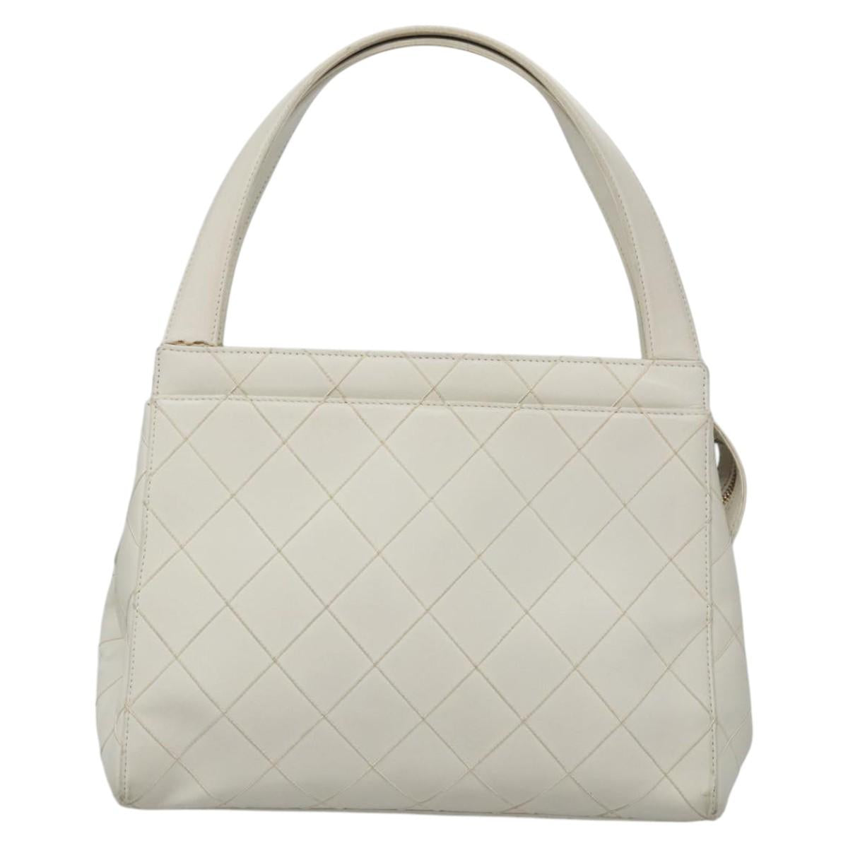 CHANEL Wild Stitch Hand Bag Leather White CC 110221
