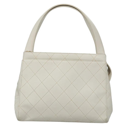 CHANEL Wild Stitch Hand Bag Leather White CC 110221