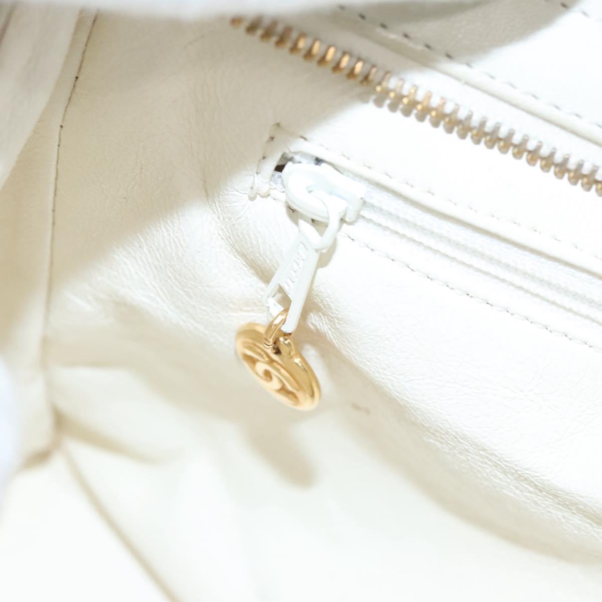 CHANEL Wild Stitch Hand Bag Leather White CC 110221