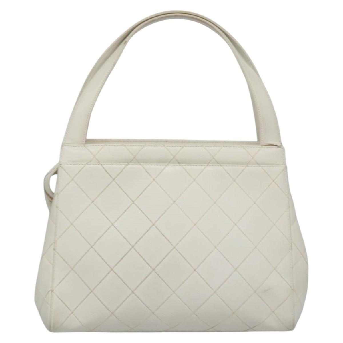 CHANEL Wild Stitch Hand Bag Leather White CC 110221