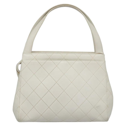 CHANEL Wild Stitch Hand Bag Leather White CC 110221
