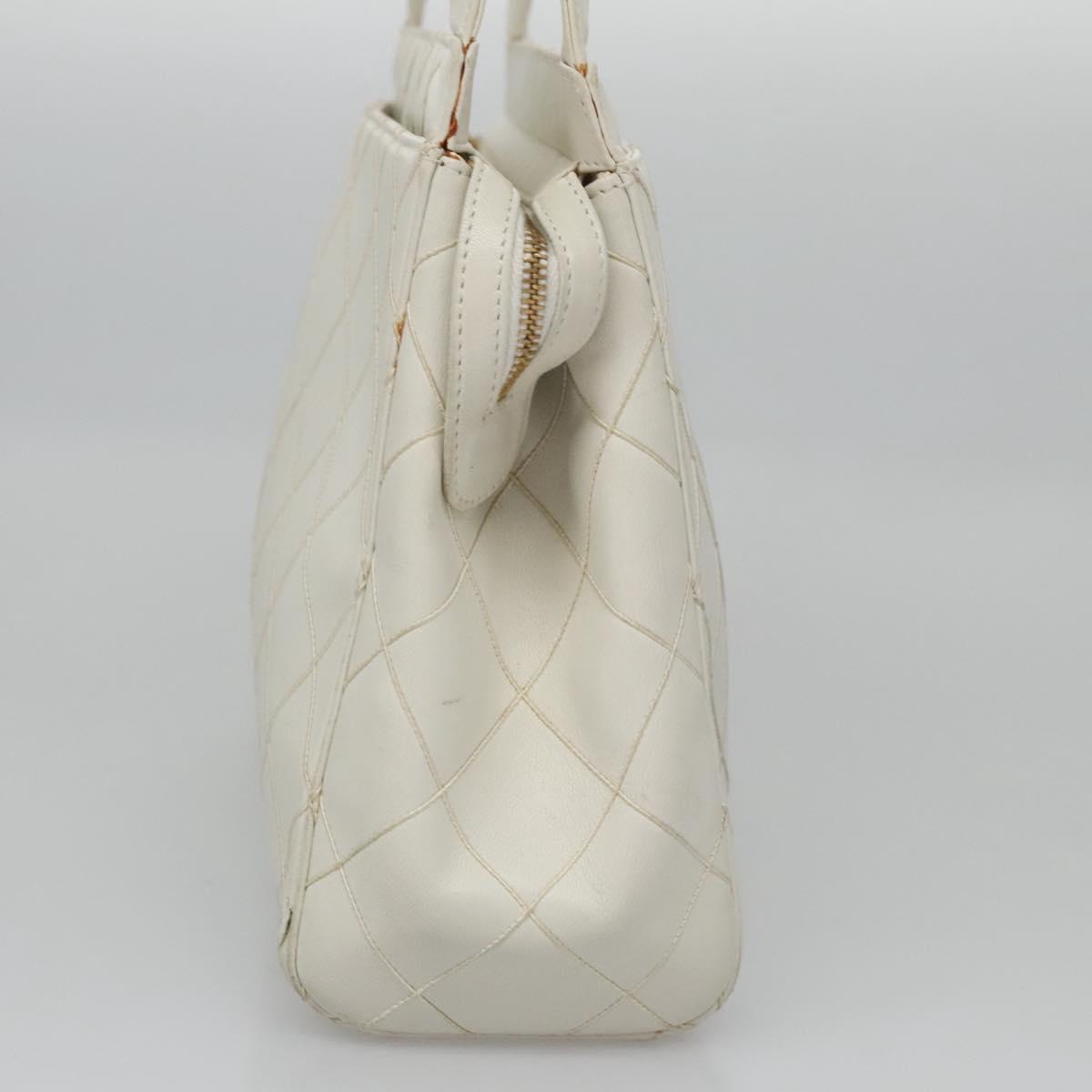 CHANEL Wild Stitch Hand Bag Leather White CC 110221