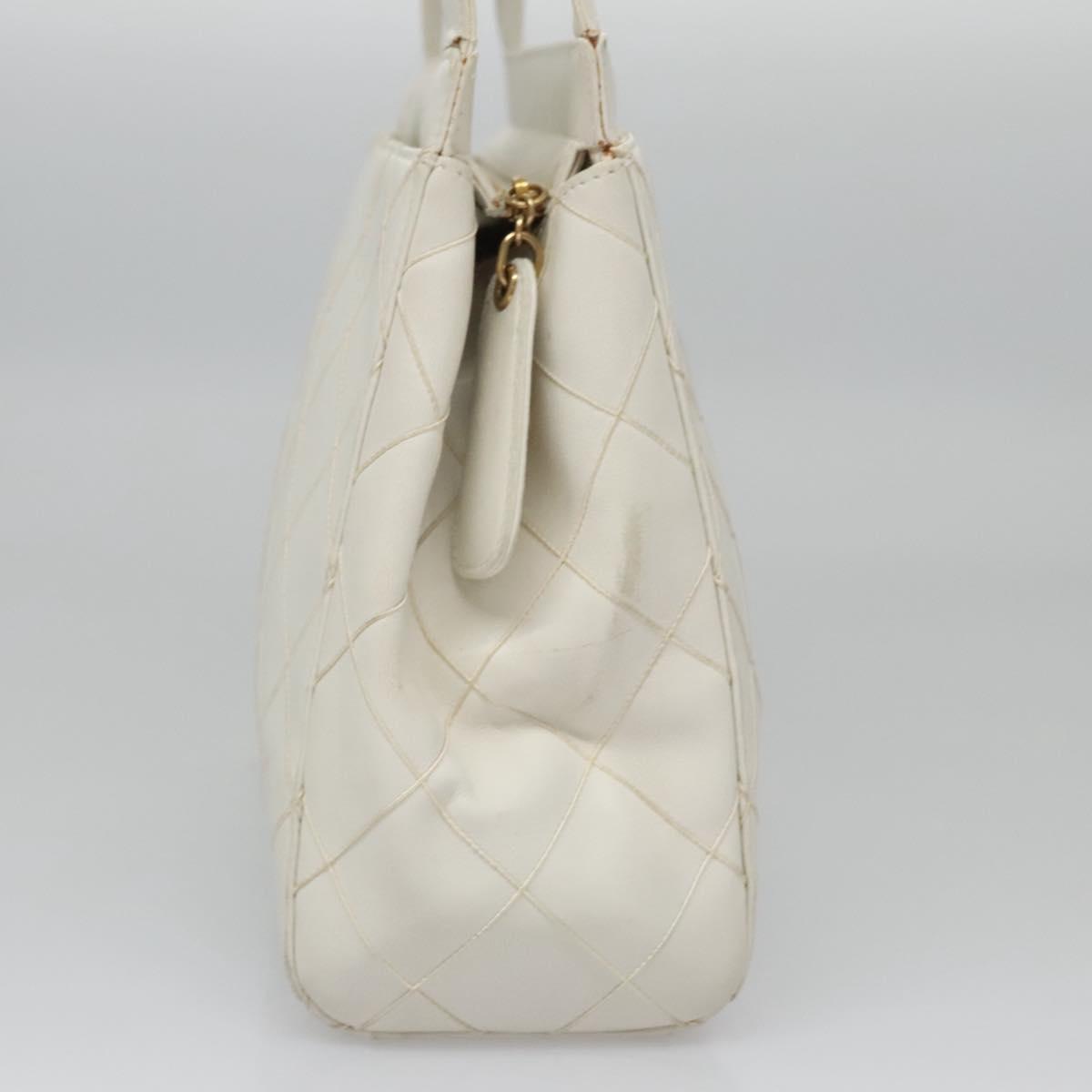 CHANEL Wild Stitch Hand Bag Leather White CC 110221