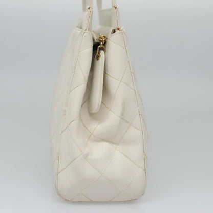 CHANEL Wild Stitch Hand Bag Leather White CC 110221