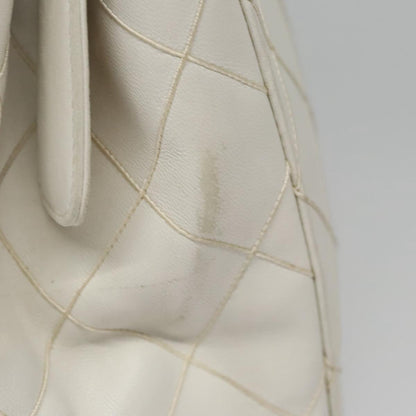CHANEL Wild Stitch Hand Bag Leather White CC 110221
