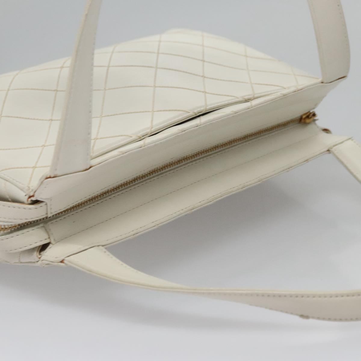CHANEL Wild Stitch Hand Bag Leather White CC 110221