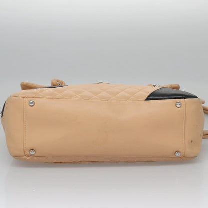 CHANEL Matelasse Cambon Line Shoulder Bag Leather Beige Silver CC 110229A