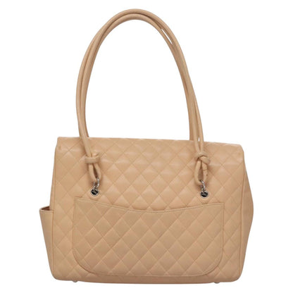CHANEL Matelasse Cambon Line Shoulder Bag Leather Beige Silver CC 110229A