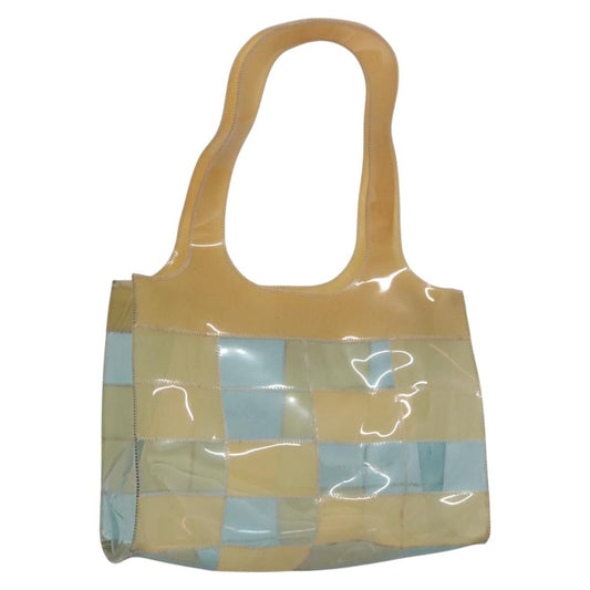 CHANEL Choco Bar Tote Bag Vinyl Beige Blue CC 110236