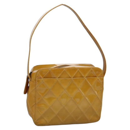 CHANEL Bicolore Shoulder Bag Patent leather Yellow CC 110286