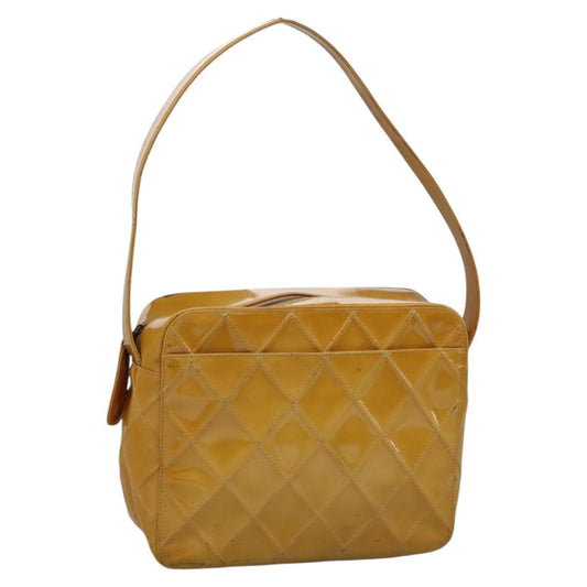 CHANEL Bicolore Shoulder Bag Patent leather Yellow CC 110286
