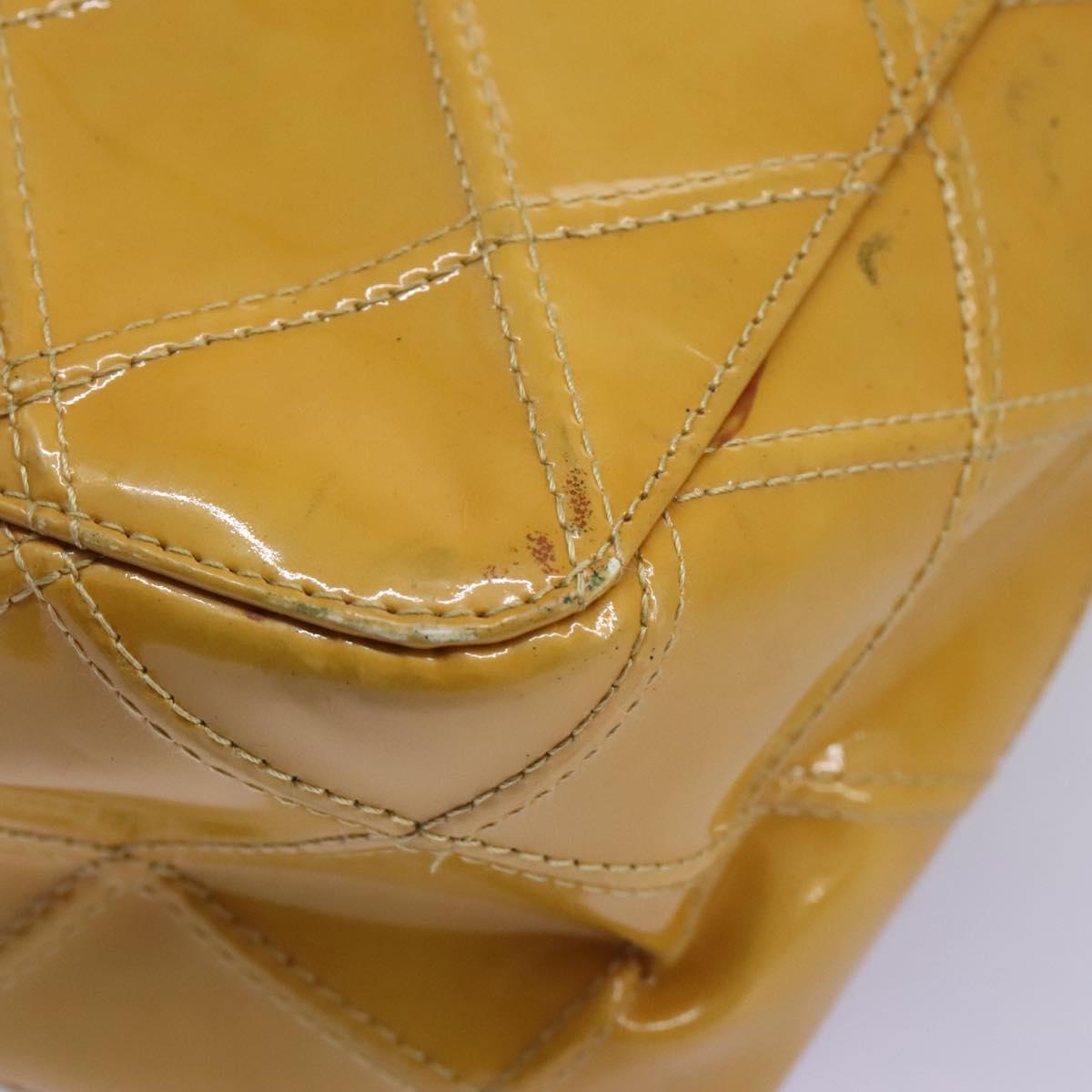 CHANEL Bicolore Shoulder Bag Patent leather Yellow CC 110286