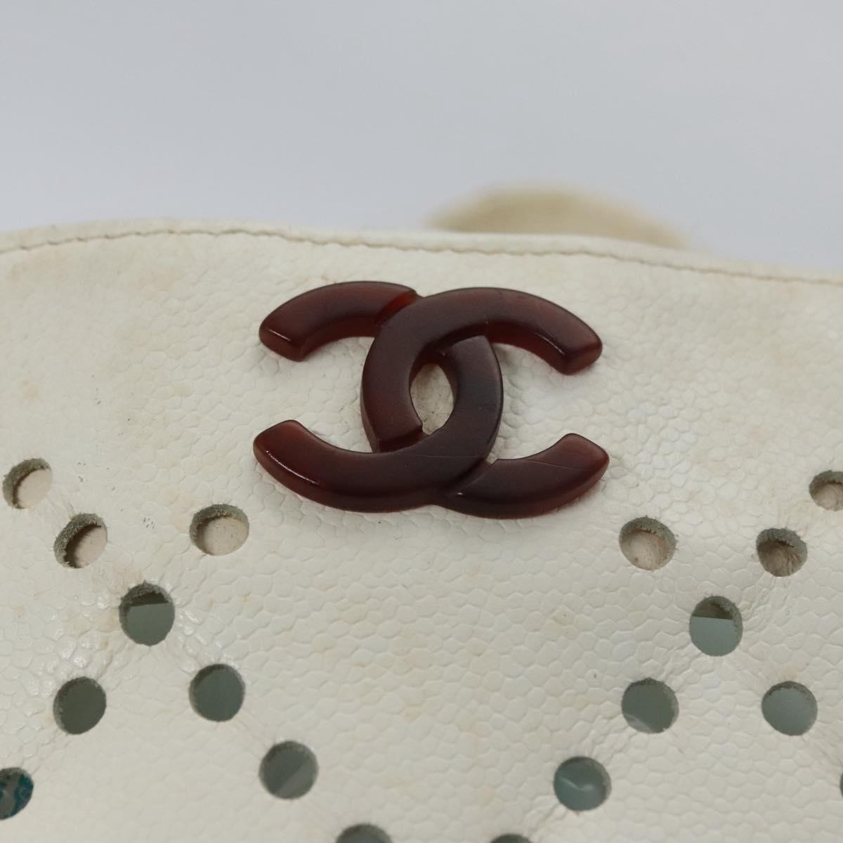 CHANEL Tote Bag Caviar Skin White CC 110288