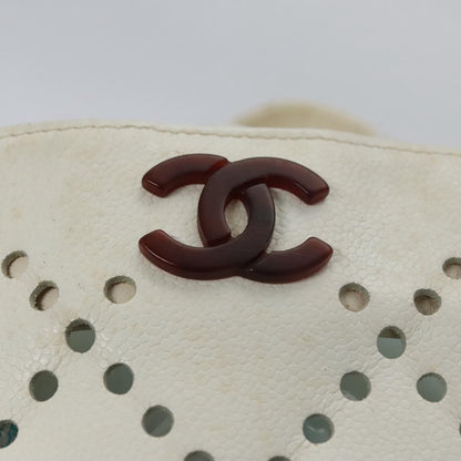 CHANEL Tote Bag Caviar Skin White CC 110288