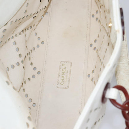CHANEL Tote Bag Caviar Skin White CC 110288