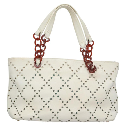 CHANEL Tote Bag Caviar Skin White CC 110288