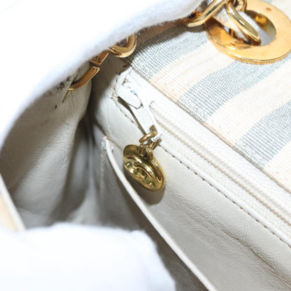 CHANEL Striped Matelasse Chain Shoulder Bag Canvas White Gray CC 110304A