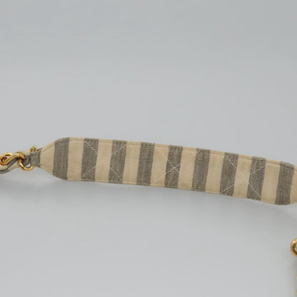CHANEL Striped Matelasse Chain Shoulder Bag Canvas White Gray CC 110304A