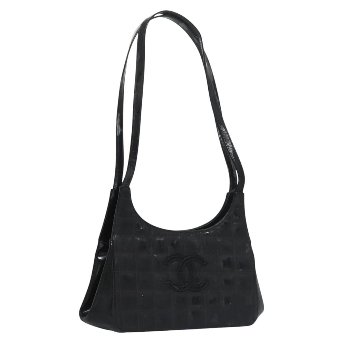 CHANEL Choco Bar Shoulder Bag Enamel Black CC 110333