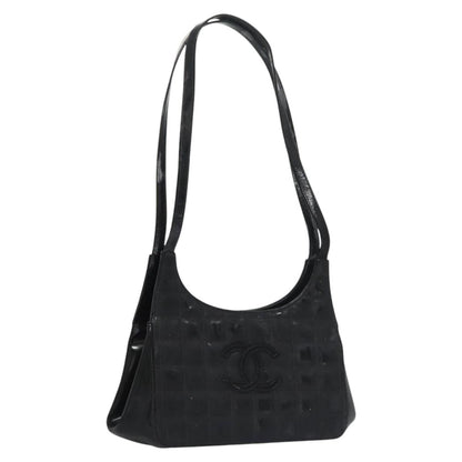 CHANEL Choco Bar Shoulder Bag Enamel Black CC 110333