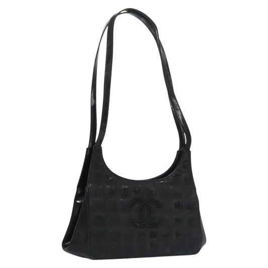 CHANEL Choco Bar Shoulder Bag Enamel Black CC 110333