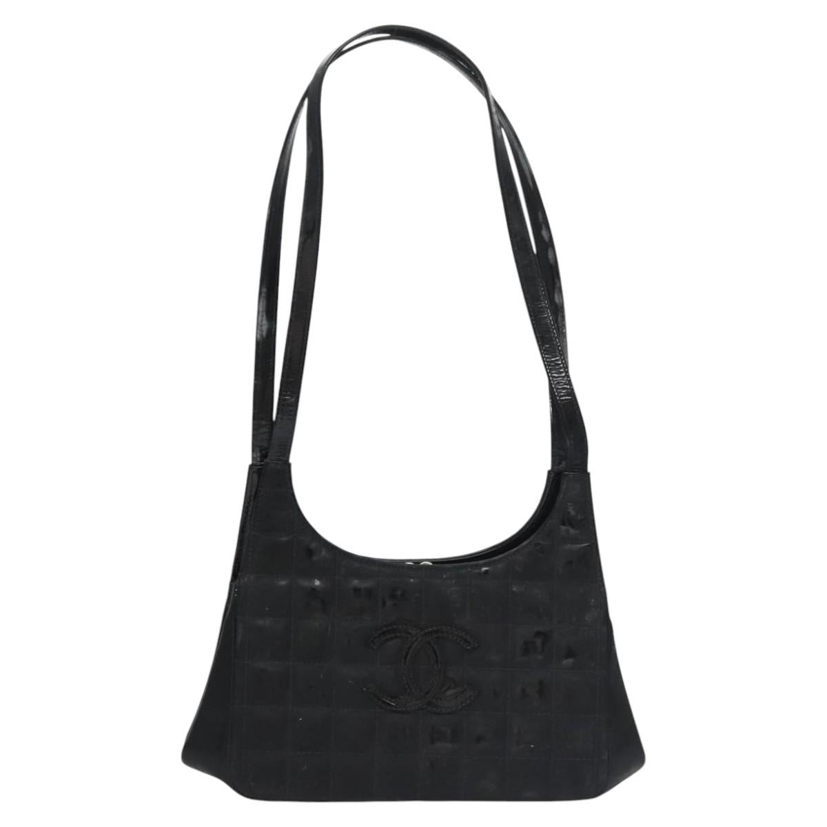 CHANEL Choco Bar Shoulder Bag Enamel Black CC 110333
