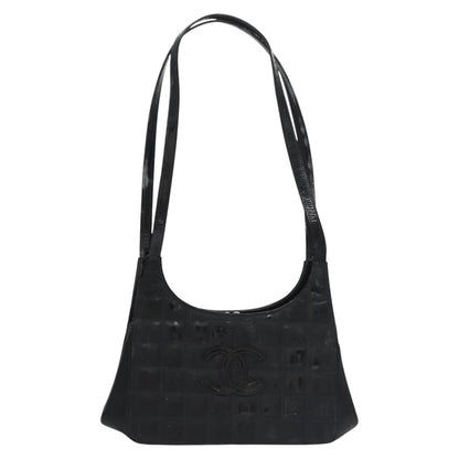 CHANEL Choco Bar Shoulder Bag Enamel Black CC 110333