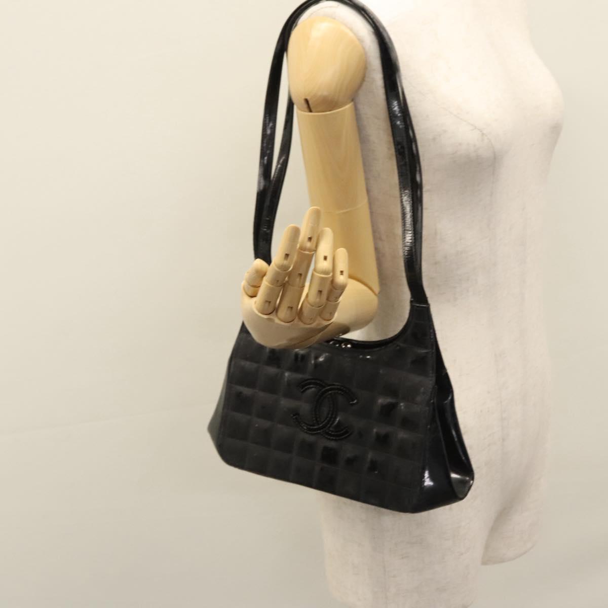 CHANEL Choco Bar Shoulder Bag Enamel Black CC 110333