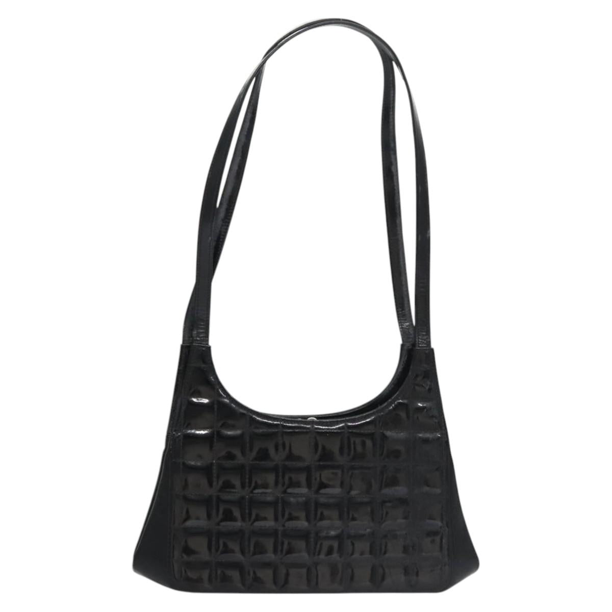 CHANEL Choco Bar Shoulder Bag Enamel Black CC 110333