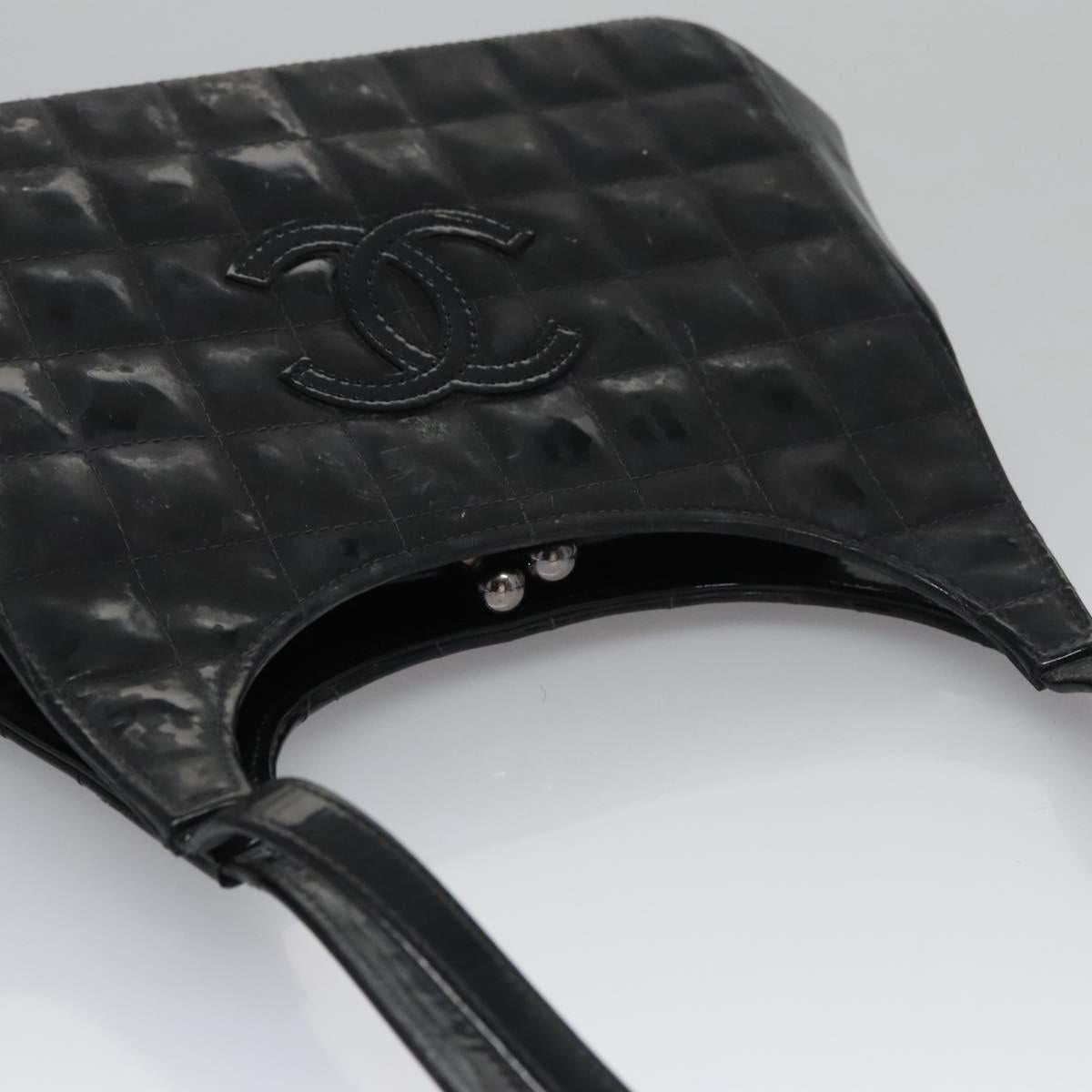 CHANEL Choco Bar Shoulder Bag Enamel Black CC 110333