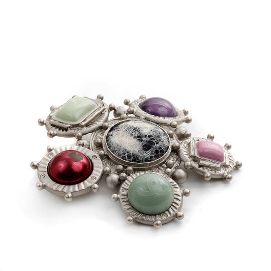 Chanel Multi Stone & Tweed Pattern Pin