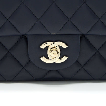 Chanel Mini Rectangular Flap Bag Lambskin Navy LGHW
