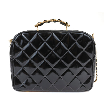 Chanel Black Patent Leather Vintage Bag with Gold Top Handle