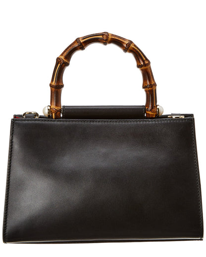 Gucci Black Leather Bamboo Nymphaea Bag