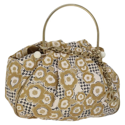 CHANEL Camelia Hoop Hand Bag Canvas Beige CC 111526