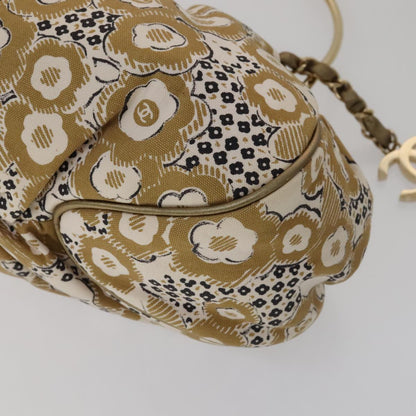 CHANEL Camelia Hoop Hand Bag Canvas Beige CC 111526