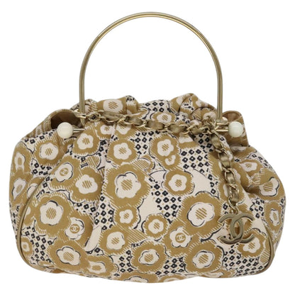 CHANEL Camelia Hoop Hand Bag Canvas Beige CC 111526