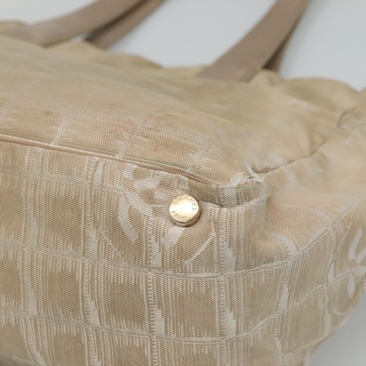 CHANEL New Travel line Tote Bag Nylon Beige CC 111943