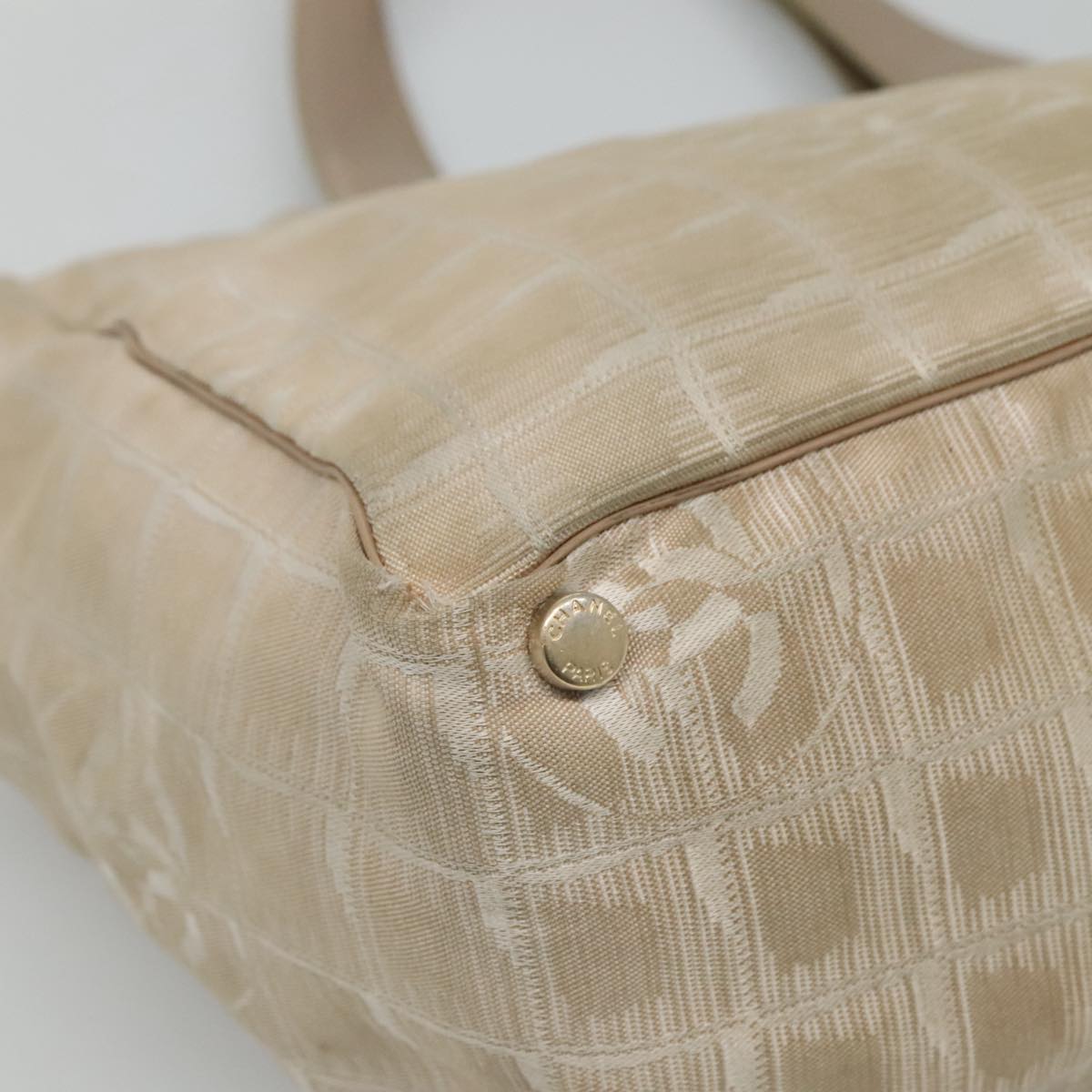 CHANEL New Travel line Tote Bag Nylon Beige CC 111943
