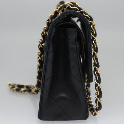 CHANEL Matelasse 25 Double Flap Chain Bag Lamb Skin Black Gold CC 111947A