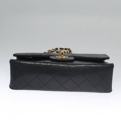 CHANEL Matelasse 25 Double Flap Chain Bag Lamb Skin Black Gold CC 111947A