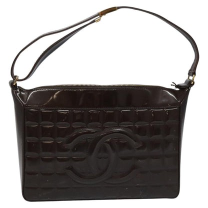 CHANEL Choco Bar Shoulder Bag Patent leather Brown CC 112054