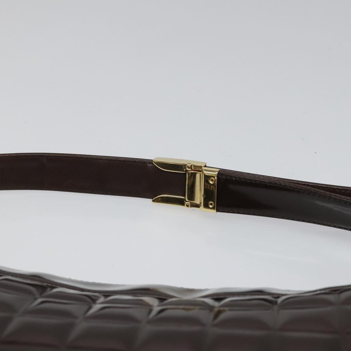 CHANEL Choco Bar Shoulder Bag Patent leather Brown CC 112054