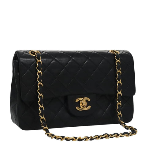 CHANEL Matelasse 23 Double Flap Chain Bag Lamb Skin Black Gold CC 112055