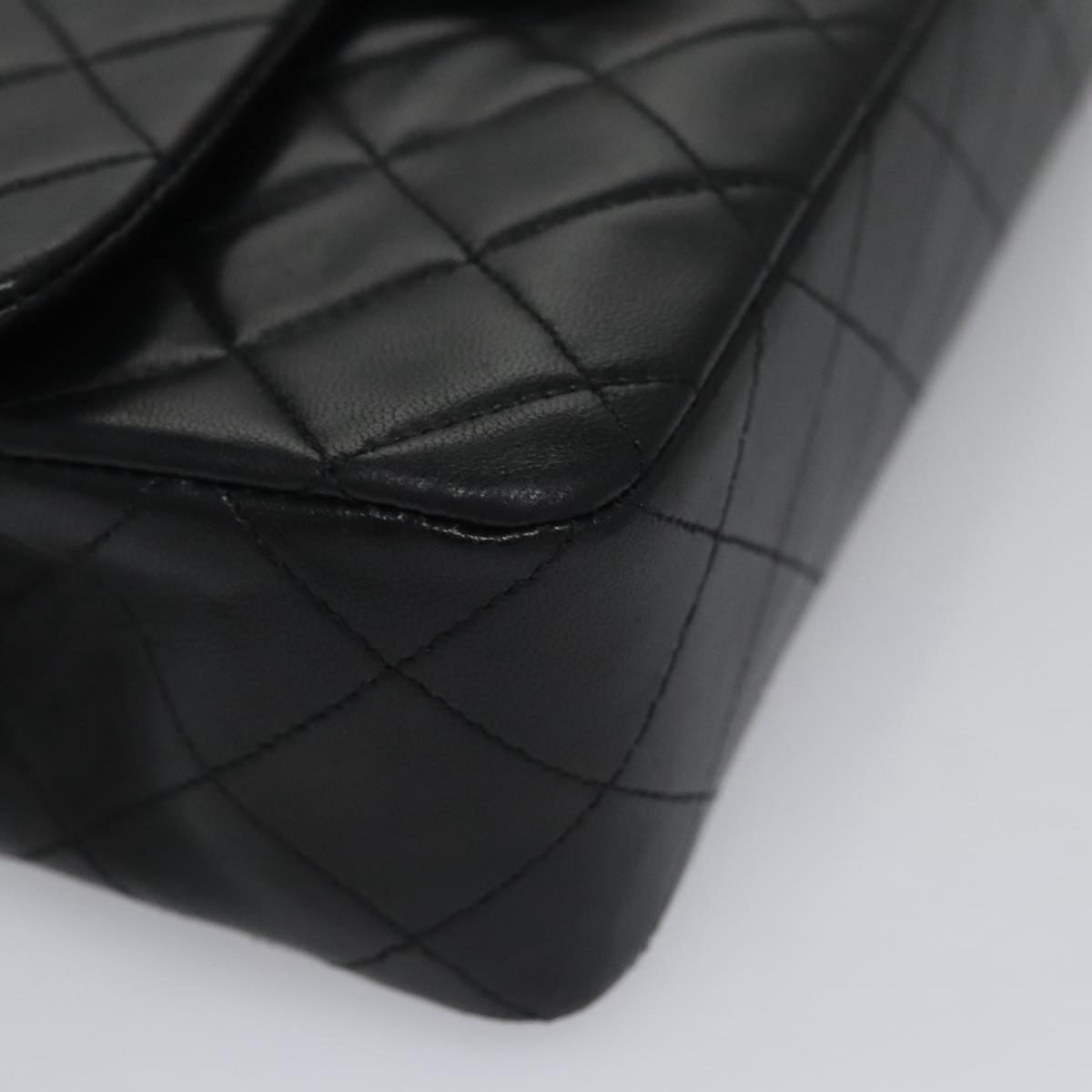 CHANEL Matelasse 23 Double Flap Chain Bag Lamb Skin Black Gold CC 112055