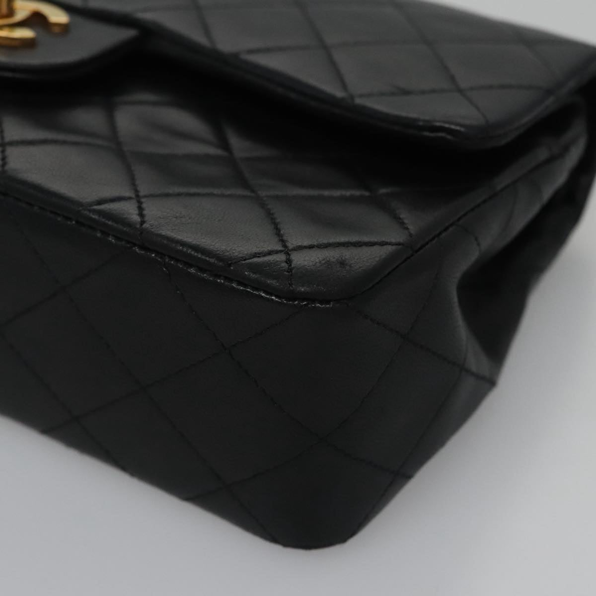 CHANEL Matelasse 23 Double Flap Chain Bag Lamb Skin Black Gold CC 112055