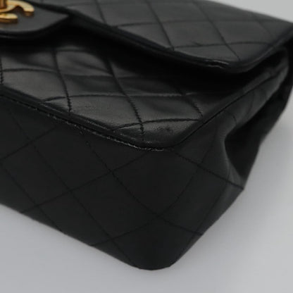 CHANEL Matelasse 23 Double Flap Chain Bag Lamb Skin Black Gold CC 112055