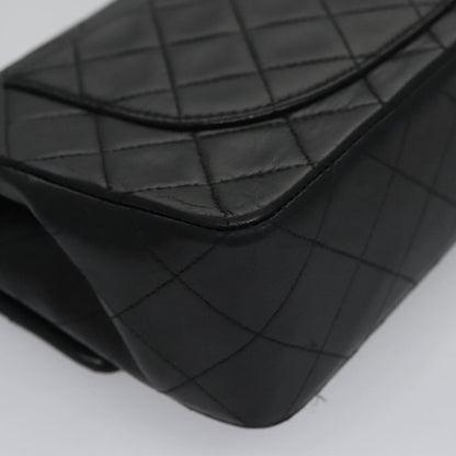 CHANEL Matelasse 23 Double Flap Chain Bag Lamb Skin Black Gold CC 112055